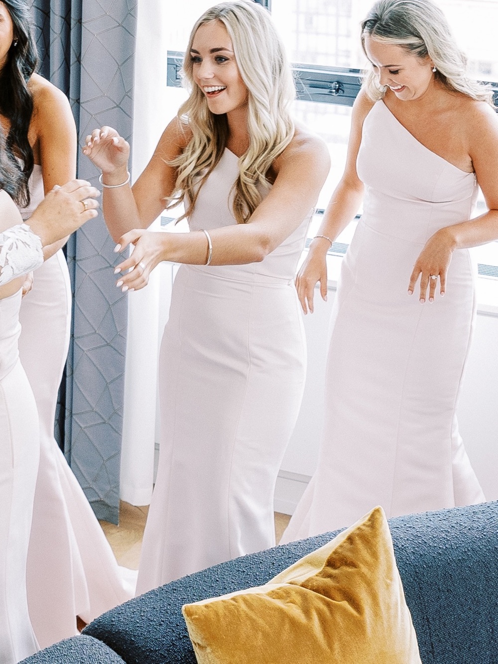 One-Shoulder Blush Pink Black Tie Gown